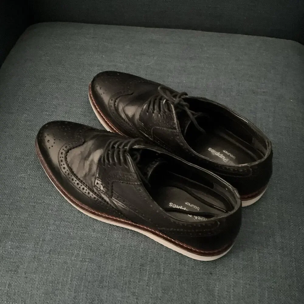 Hush Puppies Black Leather Wingtip Brogues Oxfords Bounce Size 7.5